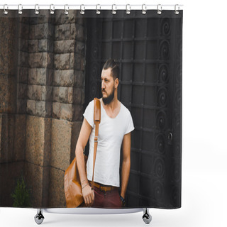 Personality  Fashion Man, With Leather Bag And Watch, Casual Style Shower Curtains