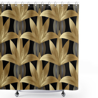 Personality  Modern Striped Flowers Seamless Pattern. Vector Flowers Shower Curtains