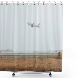Personality  Airplane Landing Above Gassy Airfield With Cloudy Sky Shower Curtains