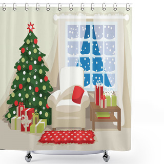 Personality  Christmas Room Interior. Vector Illustration. Scene For Your Artwork. Shower Curtains