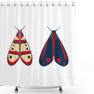 Personality  Colorful Tropical Butterfly Moth Icons In Cartoon Shower Curtains