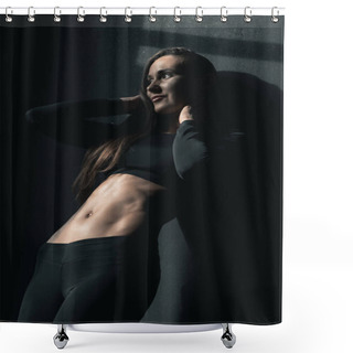 Personality  Sporty Woman Posing  Shower Curtains
