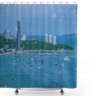 Personality  Aerial View Of Pattaya City Alphabet On The Mountain, Pattaya, Panoramic View Over The Skyline Of Pattaya City Thailand Shower Curtains