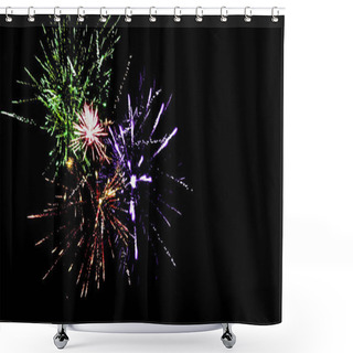 Personality  Colorful Traditional Fireworks In Dark Night Sky, Isolated On Black Shower Curtains