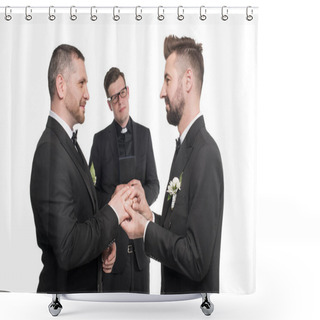 Personality  Homosexual Couple Exchanging Rings At Wedding Shower Curtains