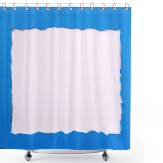 Personality  Torn Paper Blue Untidy Edge White Background Frame Shower Curtains