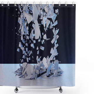 Personality  Concrete Wall Shatters Into Thousands Of Small Pieces. Cracked Earth, Abstract Background. Explosion, Destruction, Broken, Concrete Wall. Isolated On Black Background, 3D Rendering Shower Curtains