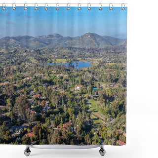 Personality  Aerial View Of Wealthy Countryside Area With Luxury Villas With Swimming Pool, Surrounded By Forest And Mountain Valley. Ranch Santa Fe. San Diego, California, USA Shower Curtains