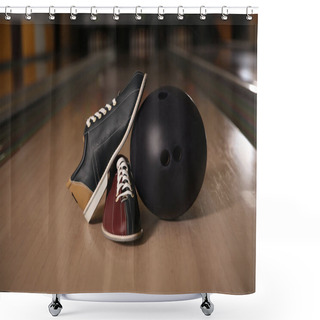 Personality  Shoes And Ball On Bowling Lane In Club Shower Curtains