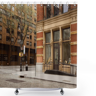 Personality  Red Brick Budlings And Autumnal Trees On Crossroad In Downtown Of New York City, Streetscape Shower Curtains