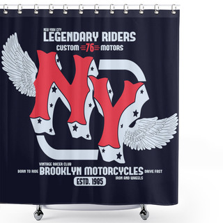 Personality  Motorcycle Brooklyn T-shirt Print Vector Shower Curtains