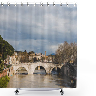 Personality  Bridge Over Tiber River On Cloudy Day, Rome, Italy Shower Curtains
