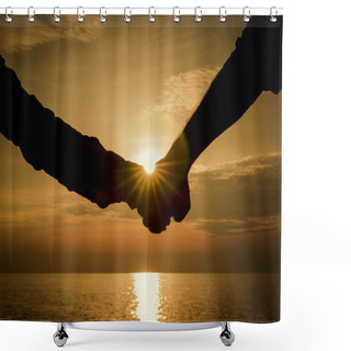 Personality  Silhouettes Couples Hands On Sunset Shower Curtains