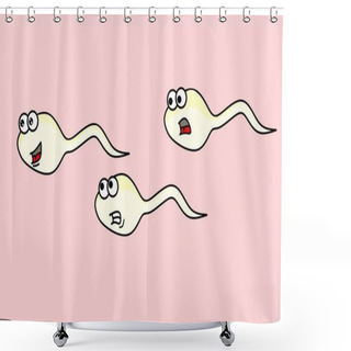 Personality  Cartoon Illustration Design Of A Sperm Chasing Another Sperm Shower Curtains