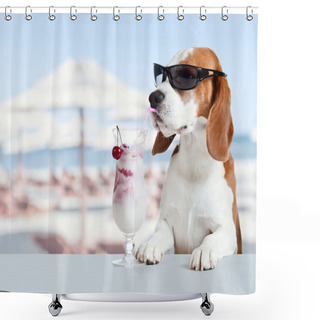 Personality  Cute Dog In Sunglasses Drink Cocktail  Shower Curtains