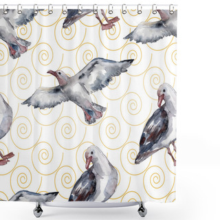 Personality  Sky Bird Seagull In A Wildlife. Wild Freedom, Bird With A Flying Wings. Watercolor Illustration Set. Watercolour Drawing Fashion Aquarelle. Seamless Background Pattern. Fabric Wallpaper Print Texture. Shower Curtains