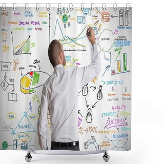 Personality  Businessman Drawing Business Graphics And Symbols Shower Curtains