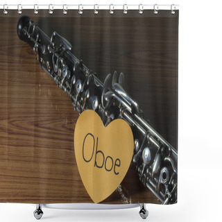 Personality  Oboe On Wood Background Shower Curtains