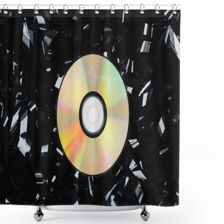 Personality  Top View Of CD Disc On Black Film Strip Shower Curtains