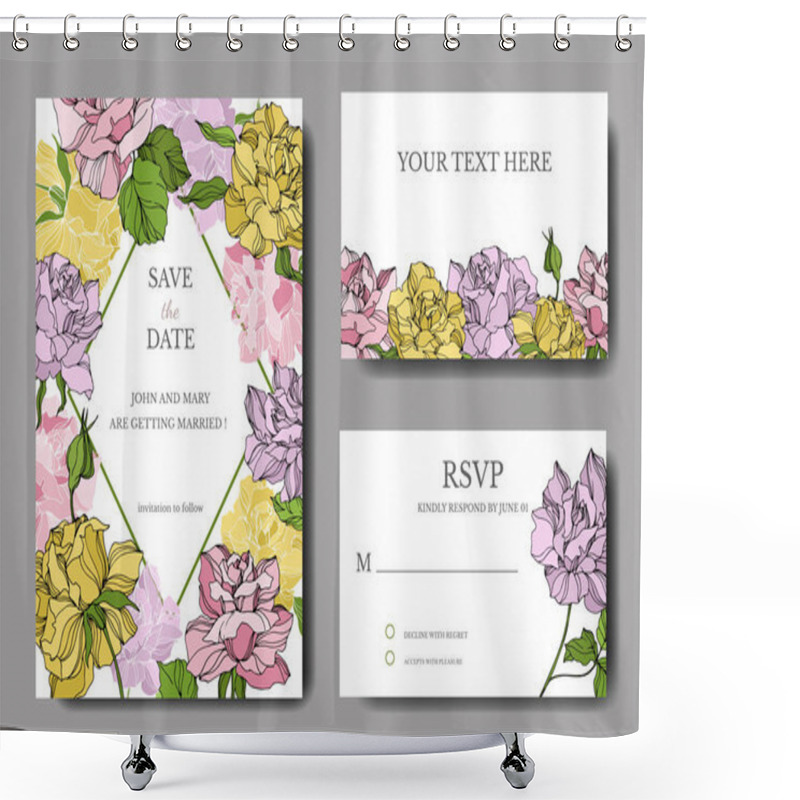 Personality  Vector Rose Floral Botanical Flowers. Engraved Ink Art. Wedding Background Card Floral Decorative Border. Shower Curtains