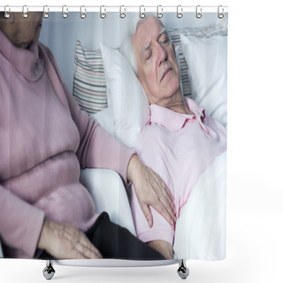 Personality  Woman Supporting Man With Disease Shower Curtains