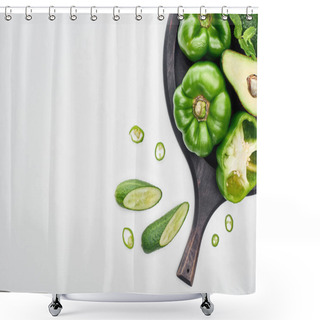 Personality  Top View Of Avocado, Peppers, Cucumbers And Greenery On Pizza Skillet  Shower Curtains