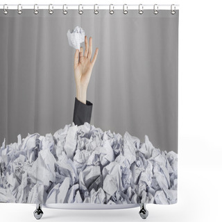 Personality  Person Under Pile Of Documents With Hand Holding A Crumpled Paper Shower Curtains