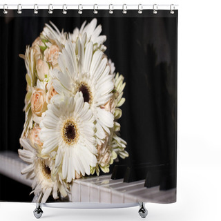 Personality  Pastel Wedding Bouquet With Roses On Piano Shower Curtains
