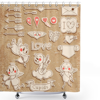 Personality  Cupids, Arrows, Hearts And Other Vintage Elements Shower Curtains