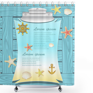 Personality  Marine Frame With Anchor Wheel Shells Starfishes Shower Curtains
