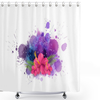 Personality  Hibiscus Flowers On Watercolor Background Shower Curtains