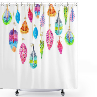 Personality  Hand Drawn Colorful Watercolor Feathers Background Shower Curtains