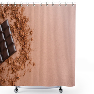 Personality  Top View Of Chocolate Bar And Dry Cocoa On Brown Background With Copy Space Shower Curtains