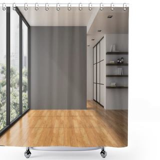 Personality  Empty Room With Book Shelfs 3D Rendering Shower Curtains