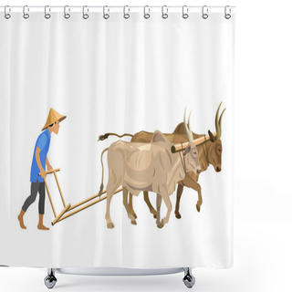 Personality  Farmer With A Couple Of Zebu Shower Curtains