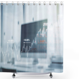Personality  Abstract Creative Financial Graph On Modern Laptop Background, Forex And Investment Concept. Multiexposure Shower Curtains