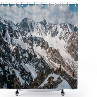 Personality  View Of Mountains Rocky Peaks In Snow Under Clouds, Ala Archa National Park, Kyrgyzstan Shower Curtains