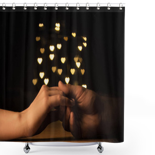 Personality  Cropped Shot Of Couple Holding Hands With Hearts Bokeh Background Shower Curtains