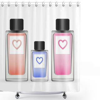 Personality  Illustration Of A Set From Three Small Bottles Of Female Perfumery Of Different Colors Shower Curtains