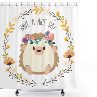 Personality  The Character Of Cute Hedgehog Wear Flower Crown Sitting In The Flowerring Shower Curtains