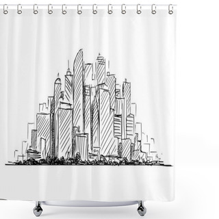 Personality  Vector Artistic Drawing Sketch Of Generic City High Rise Cityscape Landscape With Skyscraper Buildings Shower Curtains