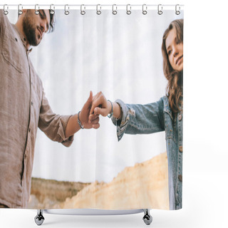 Personality  Young Stylish Couple Holding Hands Together Shower Curtains