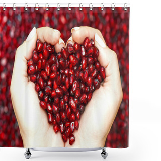 Personality  Pomegranate Seeds Shaping Heart In Hands Shower Curtains