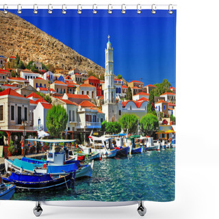 Personality  Halki -pictorial Small Island Of Dodecanese, Greece Shower Curtains