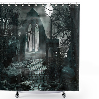 Personality  Full Moon Over The Ruins Of The Temple Shower Curtains