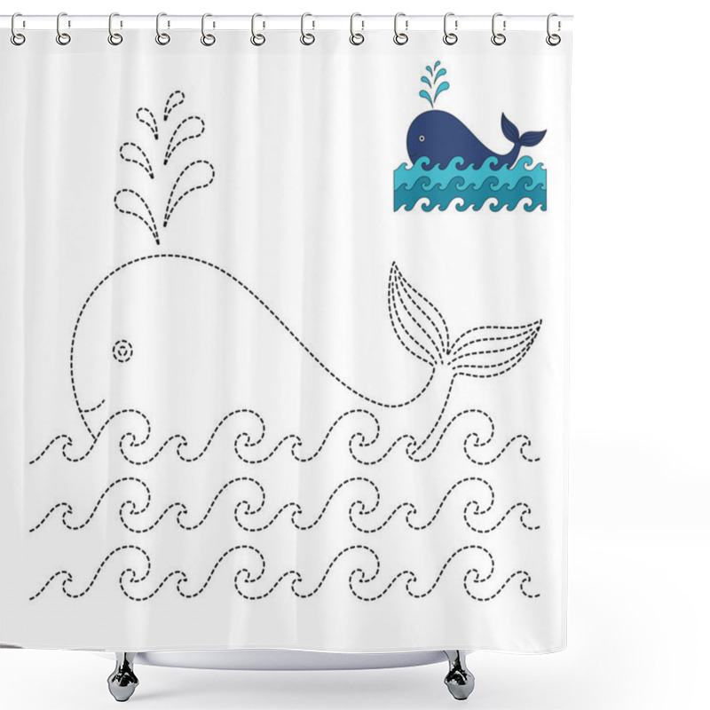Personality  Vector Drawing Worksheet For Preschool Kids With Easy Gaming Level Of Difficulty. Simple Educational Game For Kids. Illustration Of Whale For Toddlers Shower Curtains