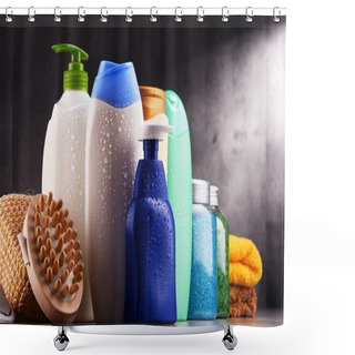 Personality  Plastic Bottles Of Body Care And Beauty Products Shower Curtains