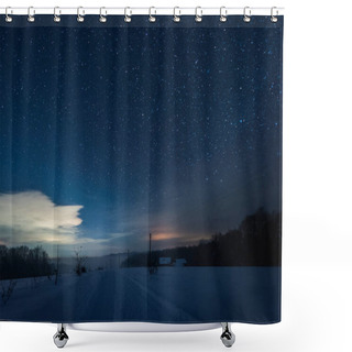 Personality  Starry Dark Sky And Road In Carpathian Mountains At Night In Winter Shower Curtains