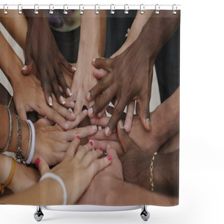 Personality  Many Hands Together: Group Of Joining Hands Shower Curtains