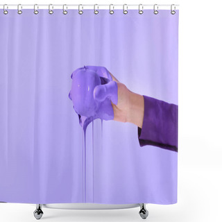 Personality  Cropped View On Woman Holding Apple In Purple Paint, Isolated On Ultra Violet Shower Curtains